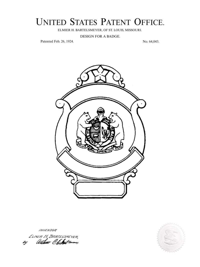 Police Badge Print | 1924 Patent