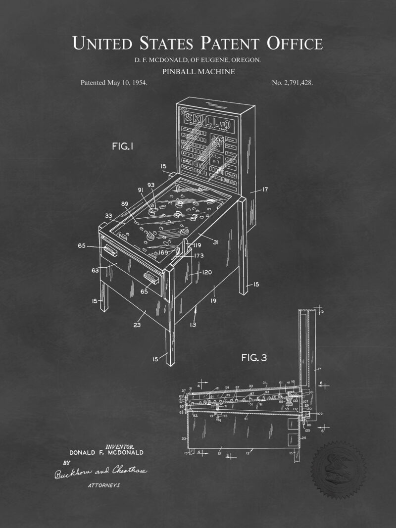 Pinball Game Design | 1954 Patent Print