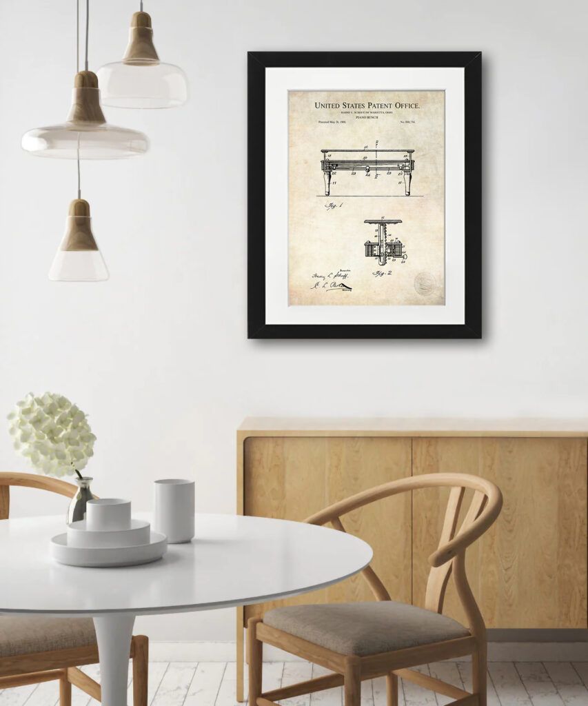 Piano Bench Design | 1908 Patent Print